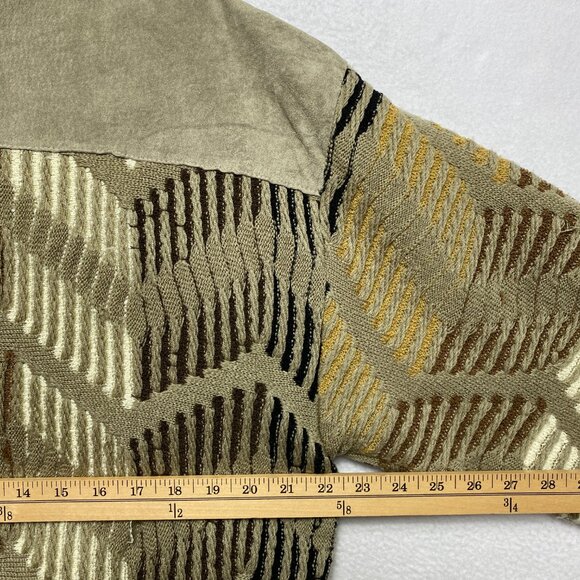 VINTAGE Saxony Sweater Mens L Brown Geometric Leather Pullover Knitted - Picture 9 of 12